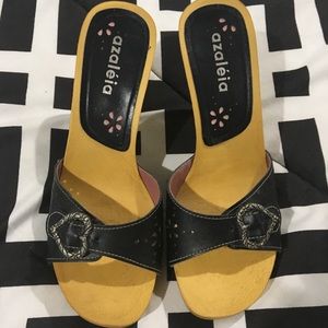 High heel slide sandals.